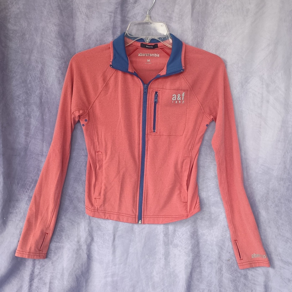 Abercrombie & Fitch A&F 1892 Muscle Fit Full Zip Athletic Jacket Pink Blue